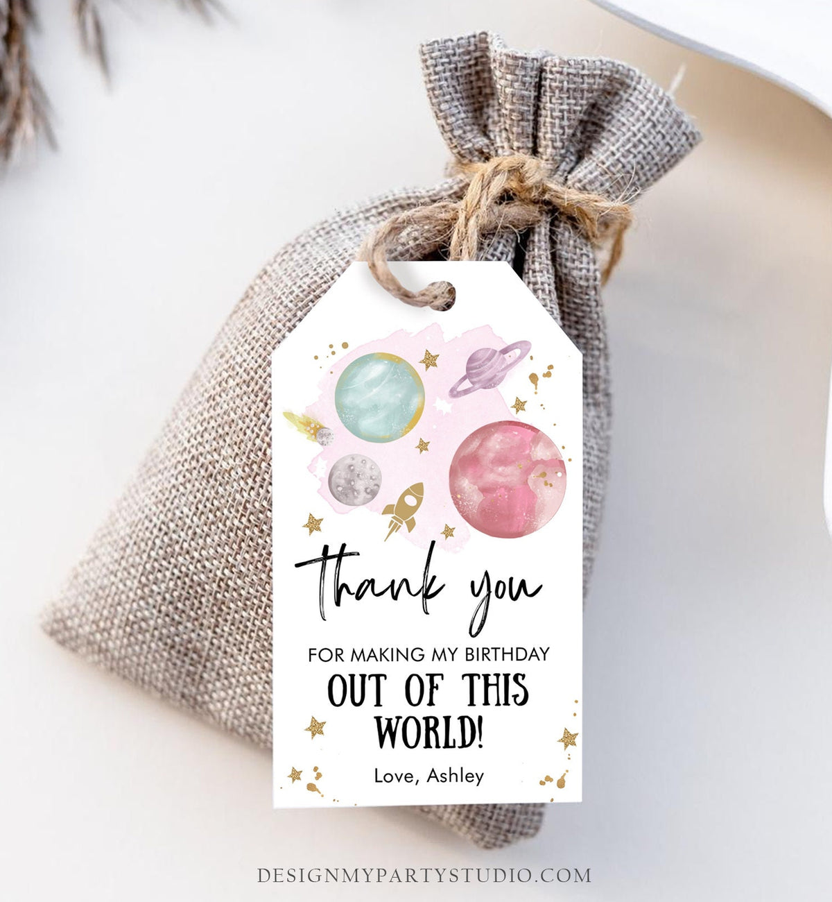 Editable Outer Space Favor Tag Space Birthday Thank you Label Galaxy Gift Tag Trip Out Of This World Planets Digital Template Printable 0357