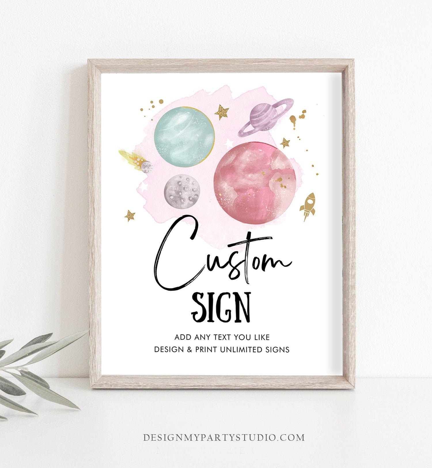 Editable Custom Sign Space Birthday Galaxy Baby Shower Outer Space Party Decor Girl Astronaut Planets 8x10 Download PRINTABLE Corjl 0357