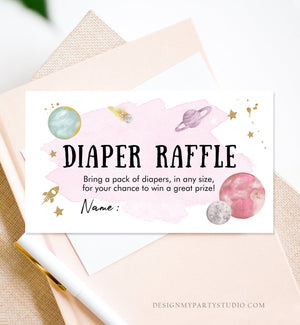 Editable Outer Space Diaper Raffle Ticket Space Baby Shower Girl Astronaut Planets Galaxy Registry Diaper Game Template PRINTABLE Corjl 0357