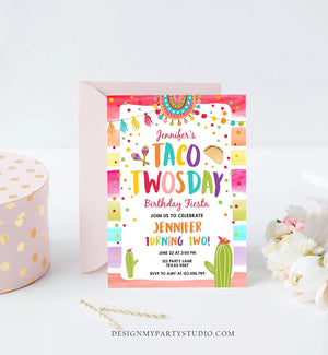 Editable Taco Twosday Fiesta Birthday Invitation Second Birthday 2nd Cactus Mexican Tacos Girl Cactus Download Corjl Template Printable 0134