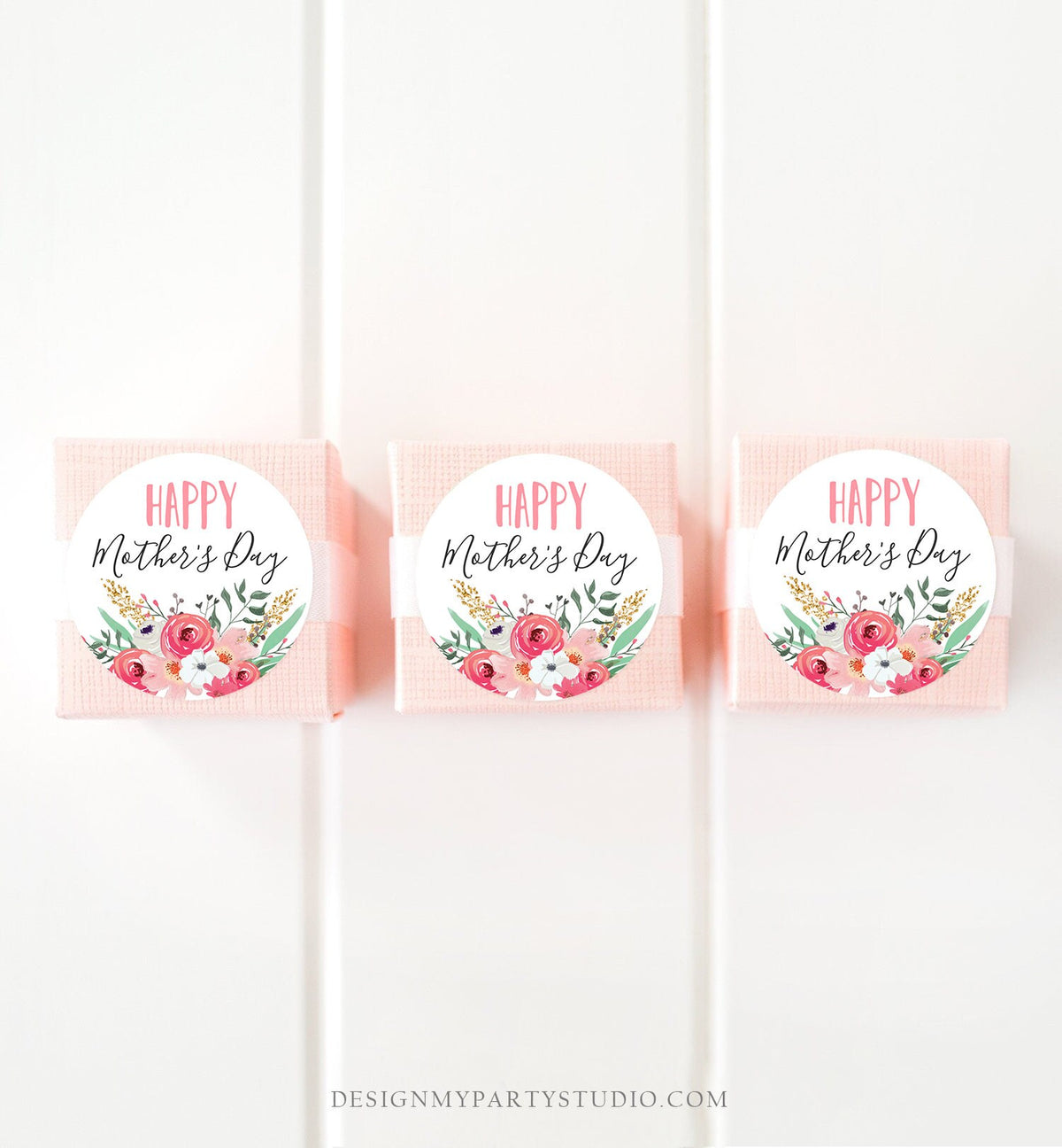 Editable Happy Mother's Day Favor Tag Mothers Day Gift Tag Mommy Floral Watercolor Pink Gold Gift Label Corjl Template Download Printable