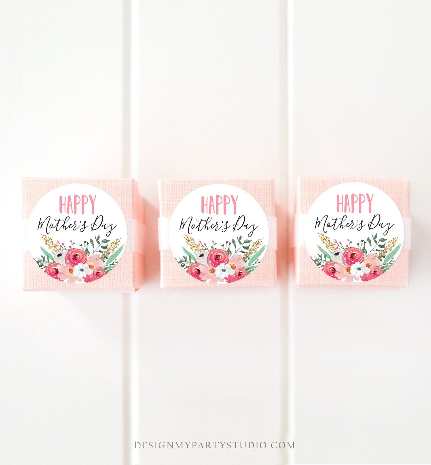 Editable Happy Mother's Day Favor Tag Mothers Day Gift Tag Mommy Floral Watercolor Pink Gold Gift Label Corjl Template Download Printable