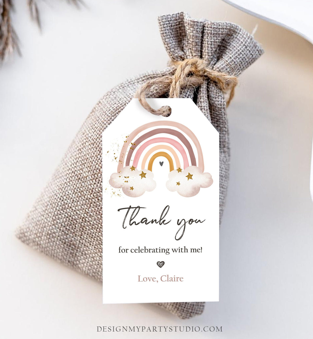 Editable Rainbow Favor Tag Rainbow Birthday Party Thank You Boho Rainbow Bohemian Neutral Modern Digital Download Template Printable 0387