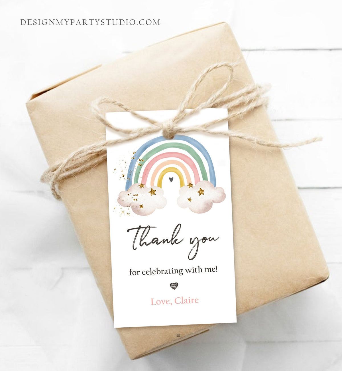 Editable Rainbow Favor Tags Rainbow Birthday Party Thank you tags Boho Rainbow Tags Bohemian Neutral Modern Template PRINTABLE Corjl 0387