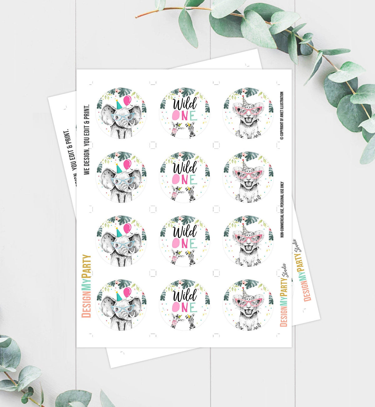 Party Animals Cupcake Toppers Favor Tags Birthday Party Decoration Safari Animals Zoo 1st Birthday Wild One download Digital Printable 0322