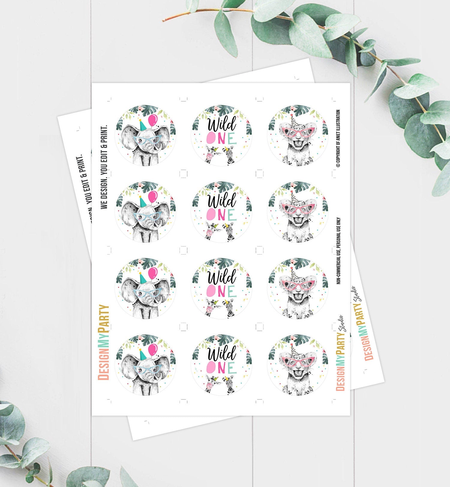 Party Animals Cupcake Toppers Favor Tags Birthday Party Decoration Safari Animals Zoo 1st Birthday Wild One download Digital Printable 0322
