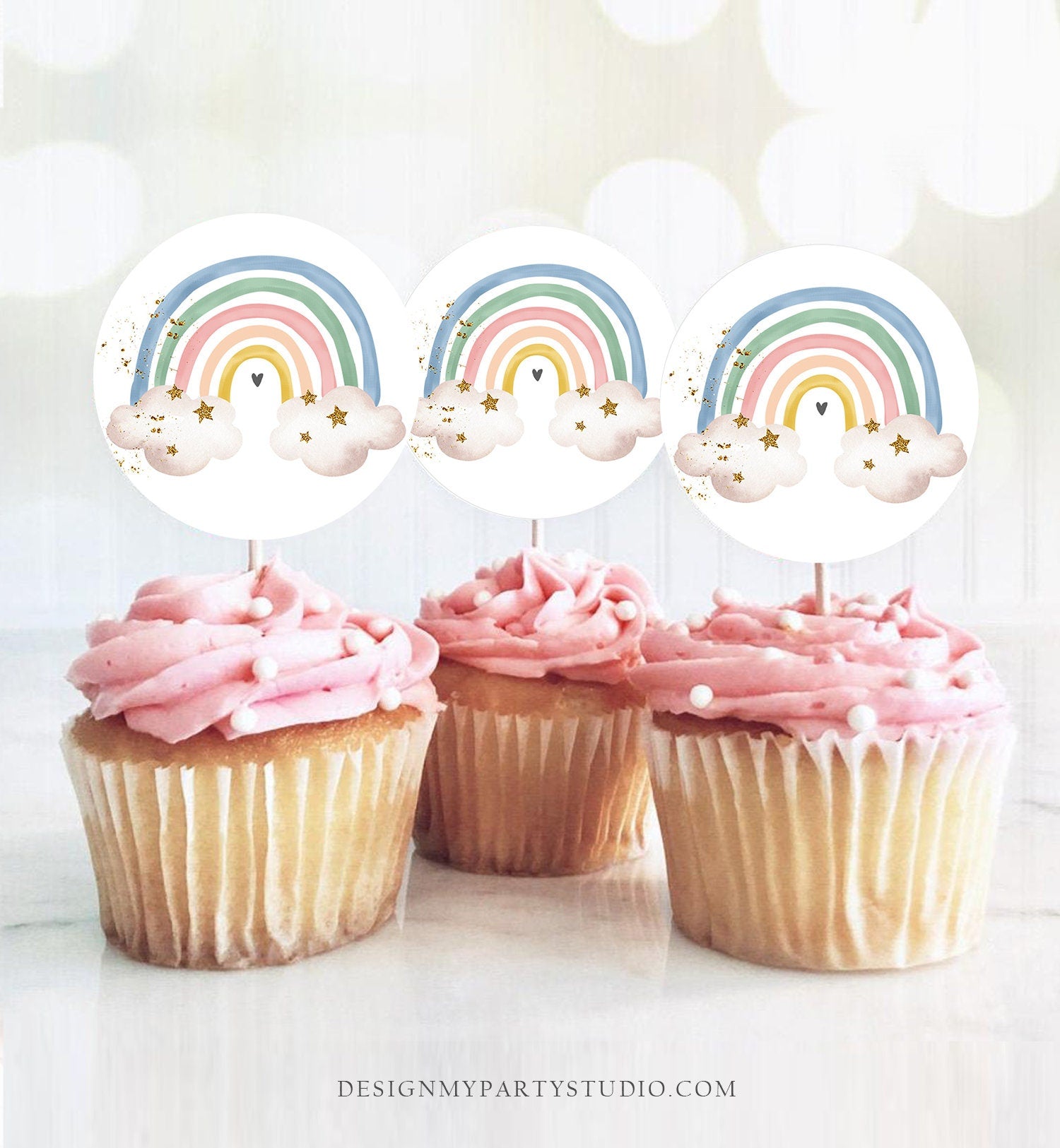 Rainbow Cupcake Toppers Favor Tags Boho Rainbow Birthday Rainbow Party Decor Shower Bohemian Rainbow Tags Download Digital PRINTABLE 0387