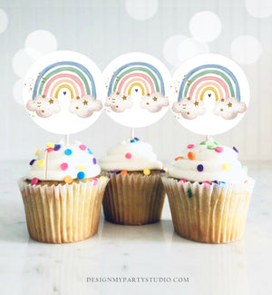 Rainbow Cupcake Toppers Favor Tags Boho Rainbow Birthday Rainbow Party Decor Shower Bohemian Rainbow Tags Download Digital PRINTABLE 0387