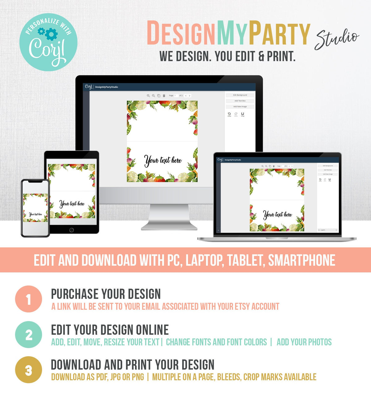 Editable Farmers Market Food Labels Locally Grown Baby Shower Birthday Party Couples Fruit Vegetables Farm Card Decor Digital Template 0144