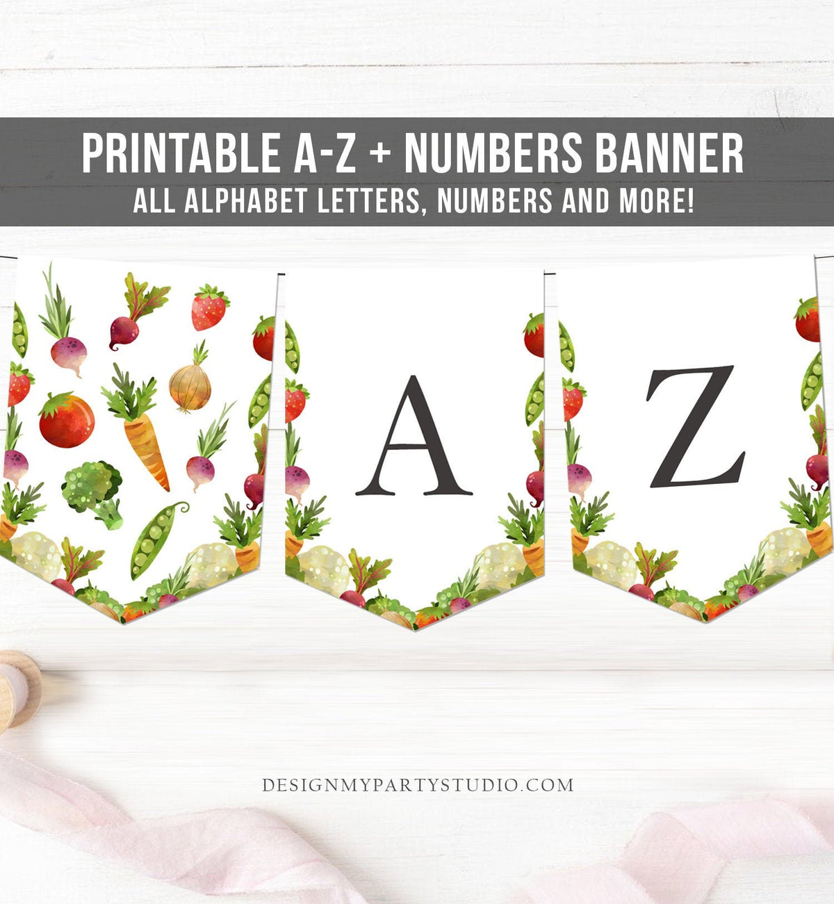 Farmers Market A-Z Banner Alphabet Numbers Banner Baby Shower Birthday Party Fruit Vegetable Farm Market Barn Decor Download Printable 0144