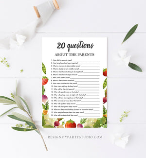 Editable Questions About the Parents Baby Shower Game Locally Grown Farmers Market Fruit Vegetables Farm Barn Corjl Template Printable 0144