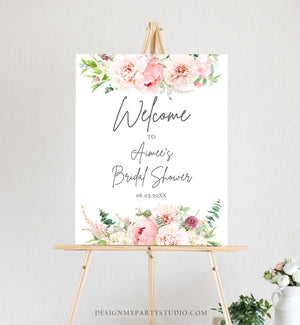 Editable Bridal Shower Welcome Sign Botanical Pink Floral Flowers Wedding Welcome Signage Garden Download Corjl Template Printable 0167