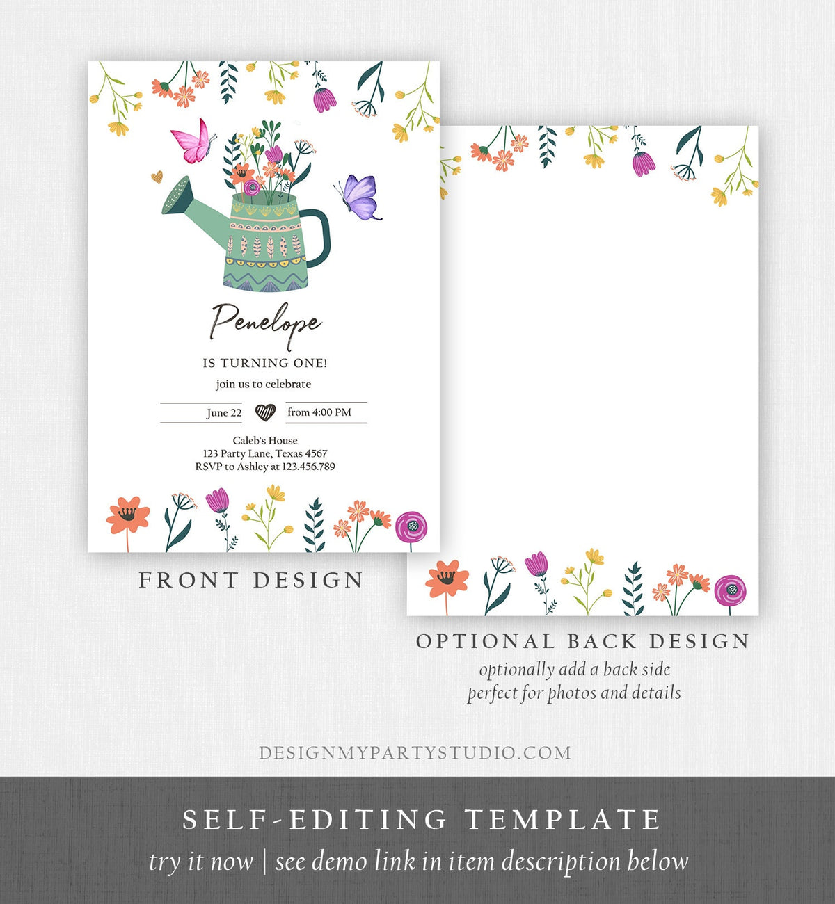 Editable Wildflowers Birthday Invitation Wild Flowers Girl First Birthday Garden Birthday Party Download Corjl Template Printable 0396