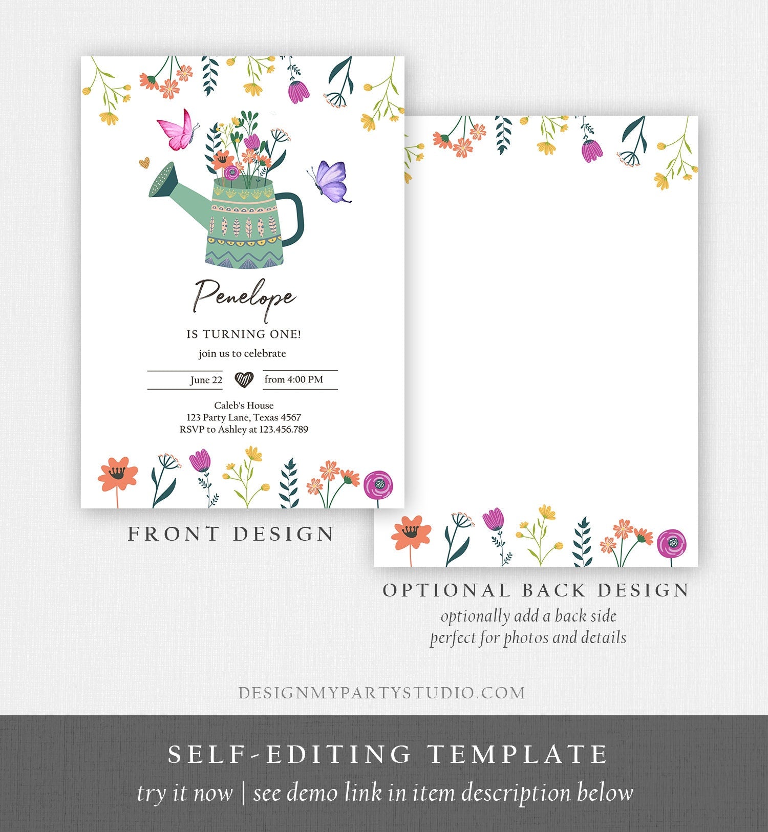 Editable Wildflowers Birthday Invitation Wild Flowers Girl First Birthday Garden Birthday Party Download Corjl Template Printable 0396