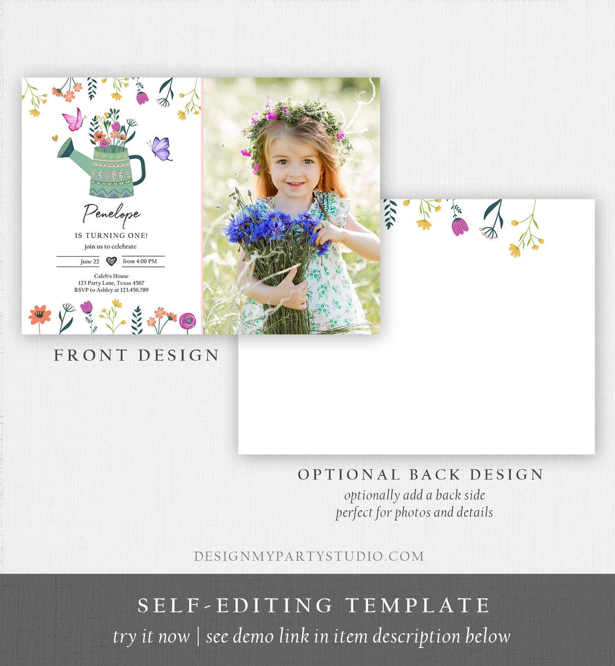 Editable Wildflowers Birthday Invitation Wild Flowers Girl First Birthday Garden Birthday Party Download Evite Template Printable 0396