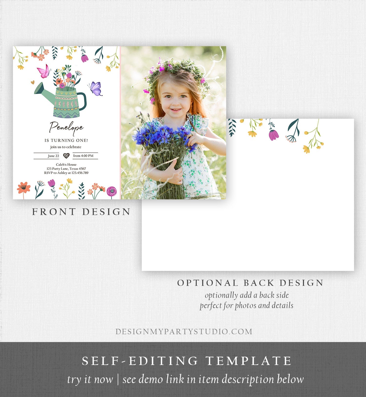 Editable Wildflowers Birthday Invitation Wild Flowers Girl First Birthday Garden Birthday Party Download Evite Template Printable 0396