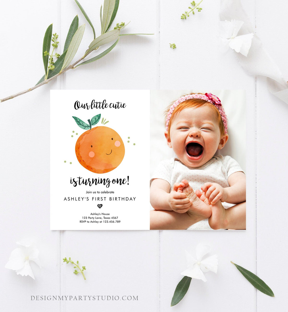 Editable Little Cutie Birthday Invitation Clementine Oranges Party Boy Girl Orange Citrus Digital Download Evite Template Printable 0330