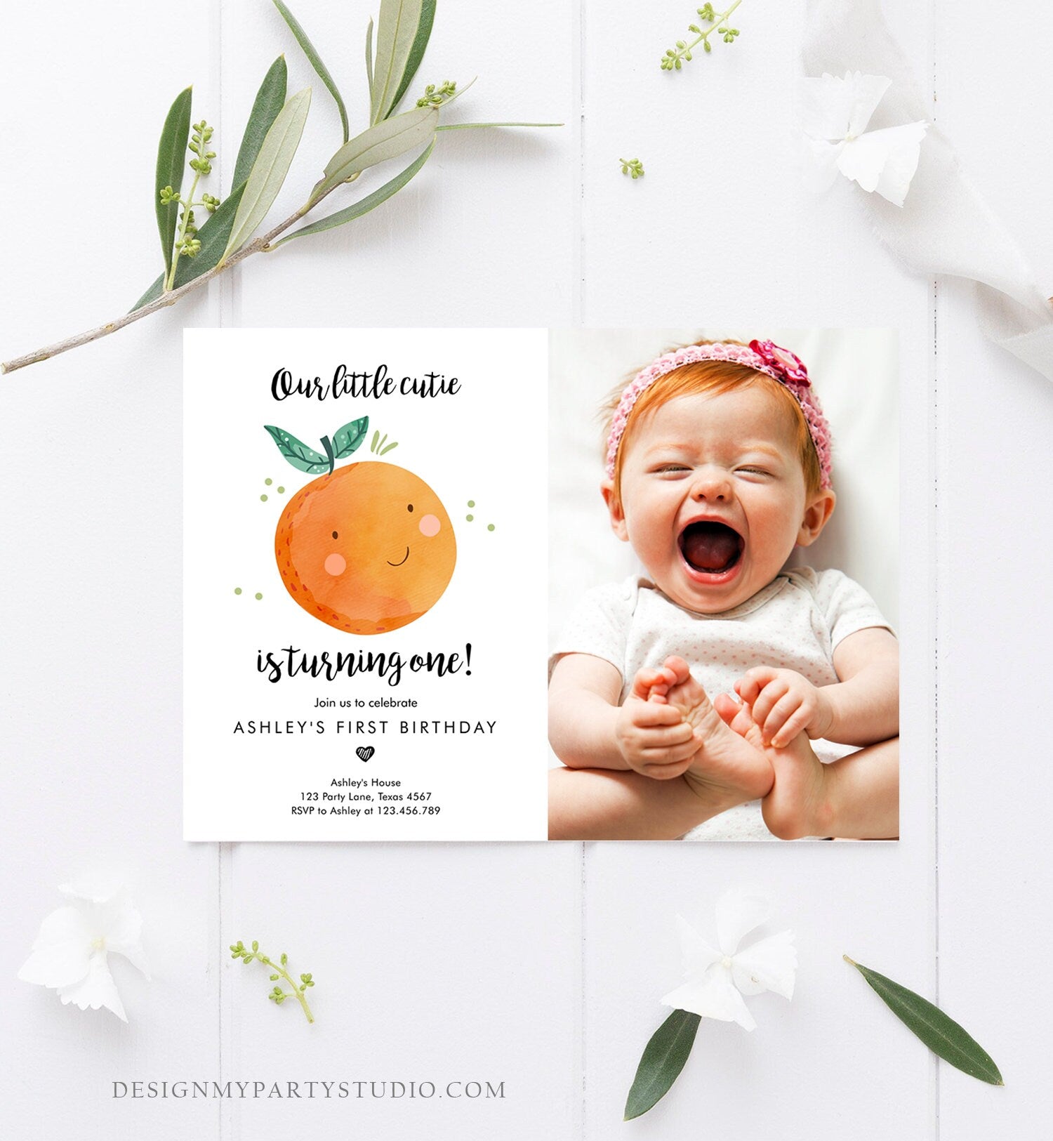 Editable Little Cutie Birthday Invitation Clementine Oranges Party Boy Girl Orange Citrus Digital Download Evite Template Printable 0330