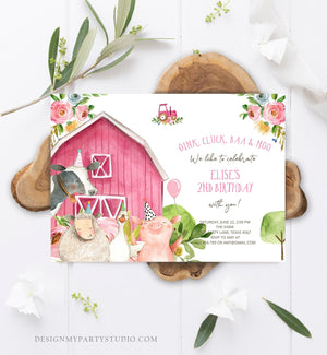 Editable Farm Birthday Invitation Girl Farm Animals Pink Floral Barnyard Party Download Printable Invitation Template Digital Corjl 0155