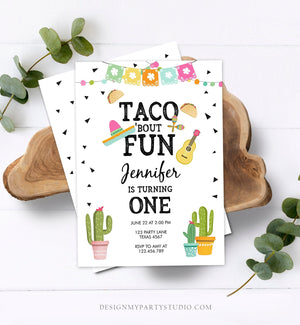 Editable Taco Bout Fun Birthday Invitation Girl First Fiesta Birthday Cactus Sombrero Pink Instant Download Printable Template Corjl 0161