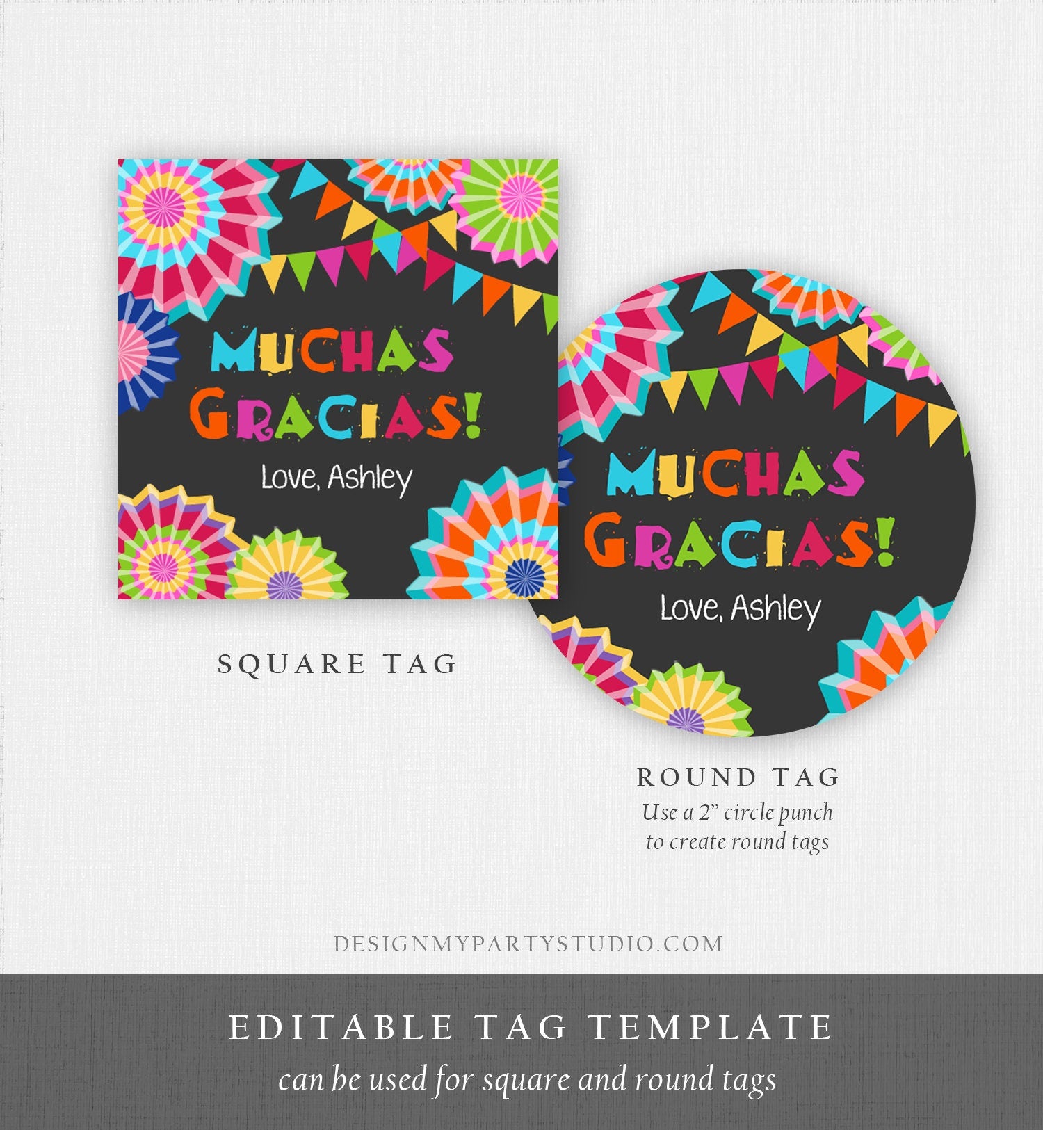 Editable Muchas Gracias Fiesta Favor Tag Thank You Tags Cactus Succulent Mexican Birthday Baby Bridal Shower Taco Bout Corjl Template 0045