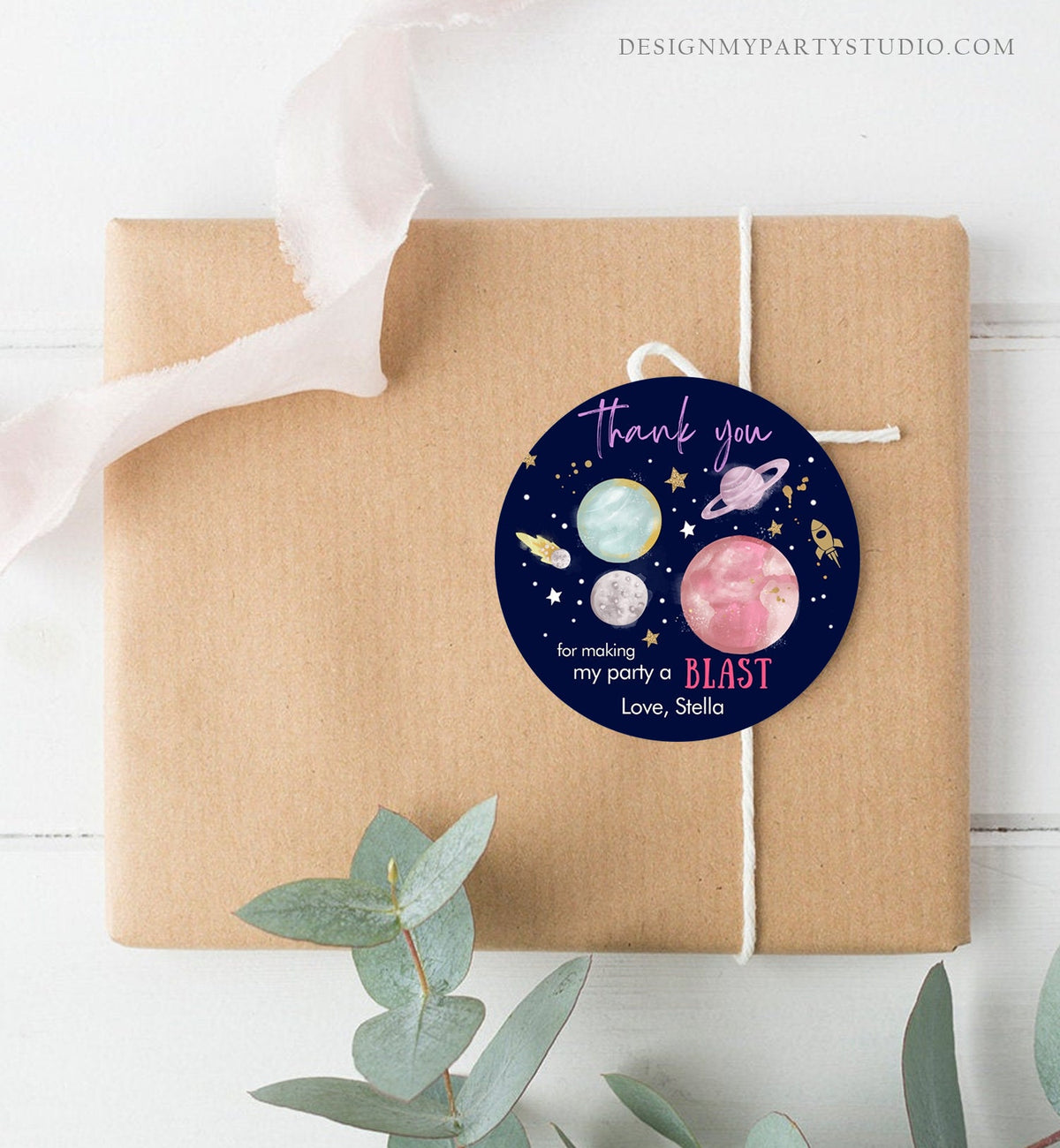Editable Outer Space Favor Tag Birthday Thank You Sticker Galaxy Gift Trip Around the Sun Planets Digital Download Template Printable 0357