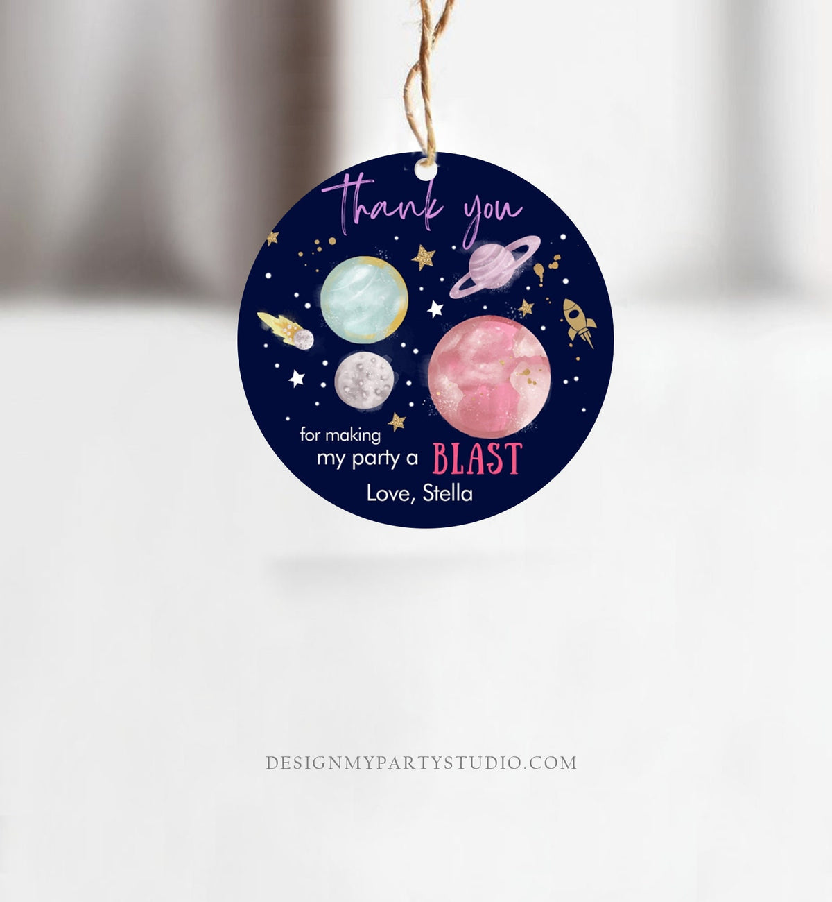 Editable Outer Space Favor Tag Birthday Thank You Sticker Galaxy Gift Trip Around the Sun Planets Digital Download Template Printable 0357