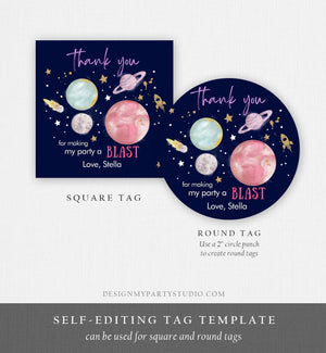 Editable Outer Space Favor Tags Space Birthday Thank you Sticker Galaxy Gift tags Trip Around the Sun Planets Template Corjl PRINTABLE 0357