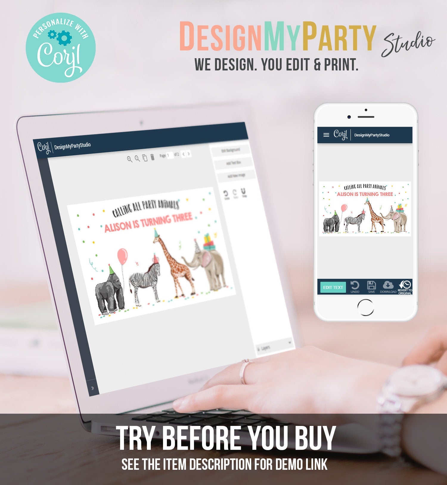 Editable Party Animals Birthday Backdrop Banner Safari Animals Girl Wild One Two Wild Welcome Sign Digital Download Template Printable 0142