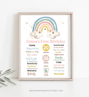 Editable Boho Rainbow Birthday Milestones Sign Girl First Birthday Modern Infographic Birthday Decor Download Corjl Template Printable 0387