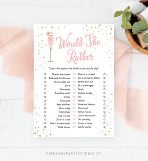Editable Would She Rather Bridal Shower Game Brunch and Bubbly Who Knows Bride Best Wedding Activity Gold Corjl Template Printable 0150