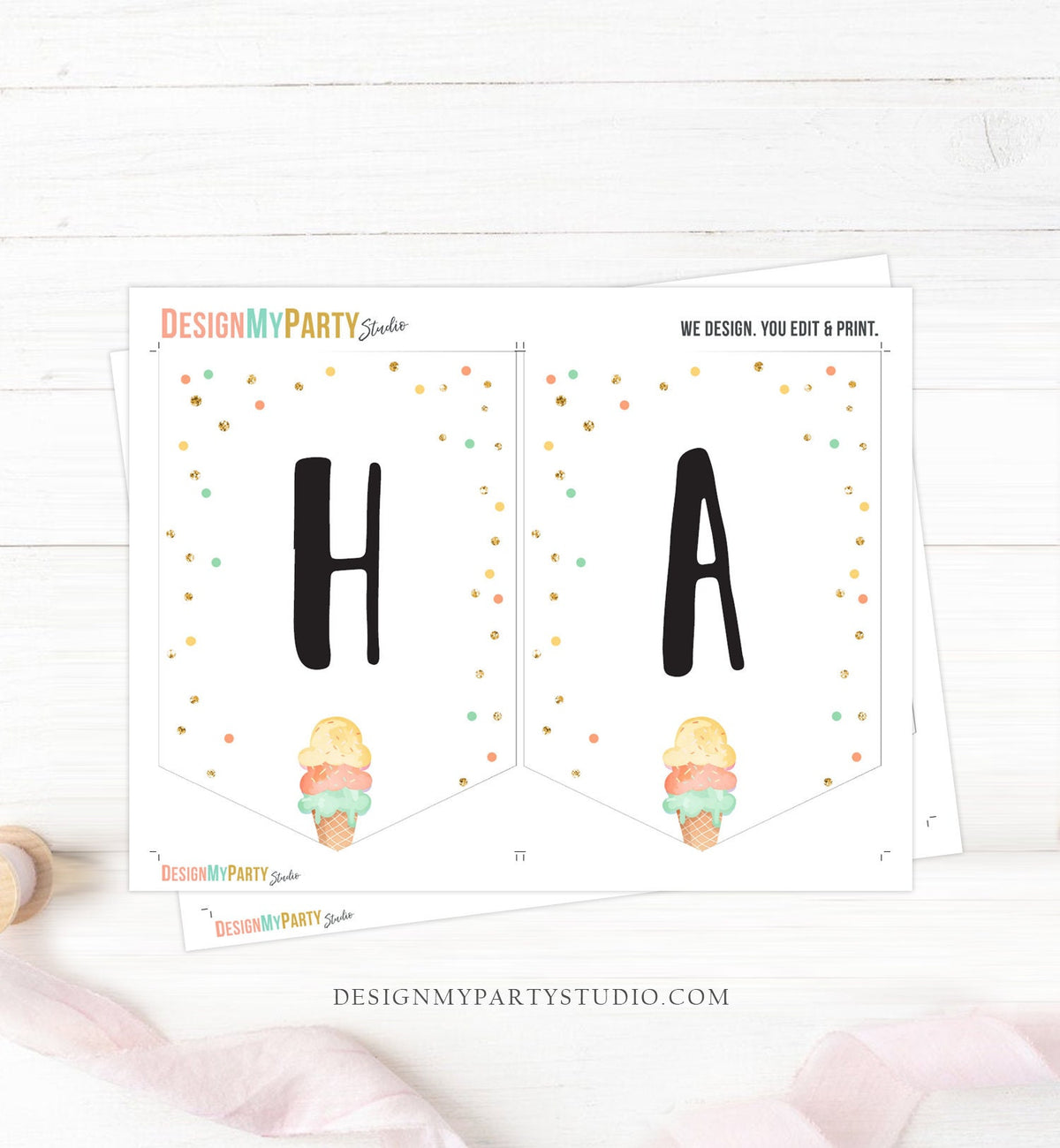 Happy Birthday Banner Ice Cream Birthday Party Mint Ice Cream Party Girl Birthday Decorations Instant download PRINTABLE DIGITAL DIY 0243