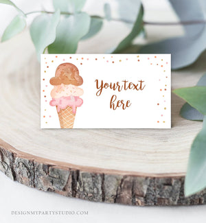Editable Ice Cream Food Labels Ice Cream Birthday Food Cards Tent Card Girl Pink Gold the Scoop Buffet Label Tent Card Template Corjl 0243