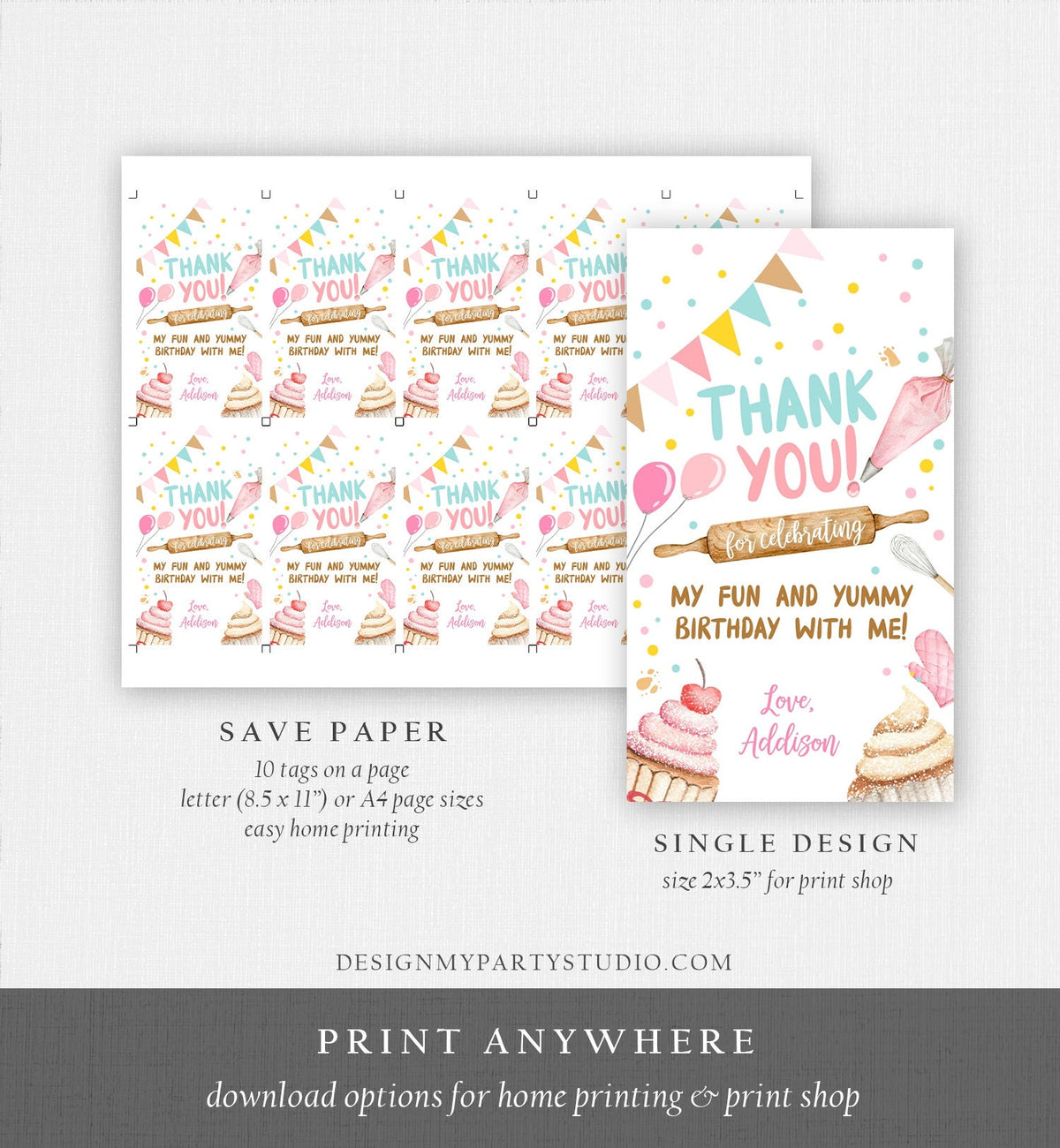 Editable Baking Favor Tags Tags Baking Birthday Thank you tags Kids Cupcake Decorating Party Little Chef Tags Template Corjl PRINTABLE 0364
