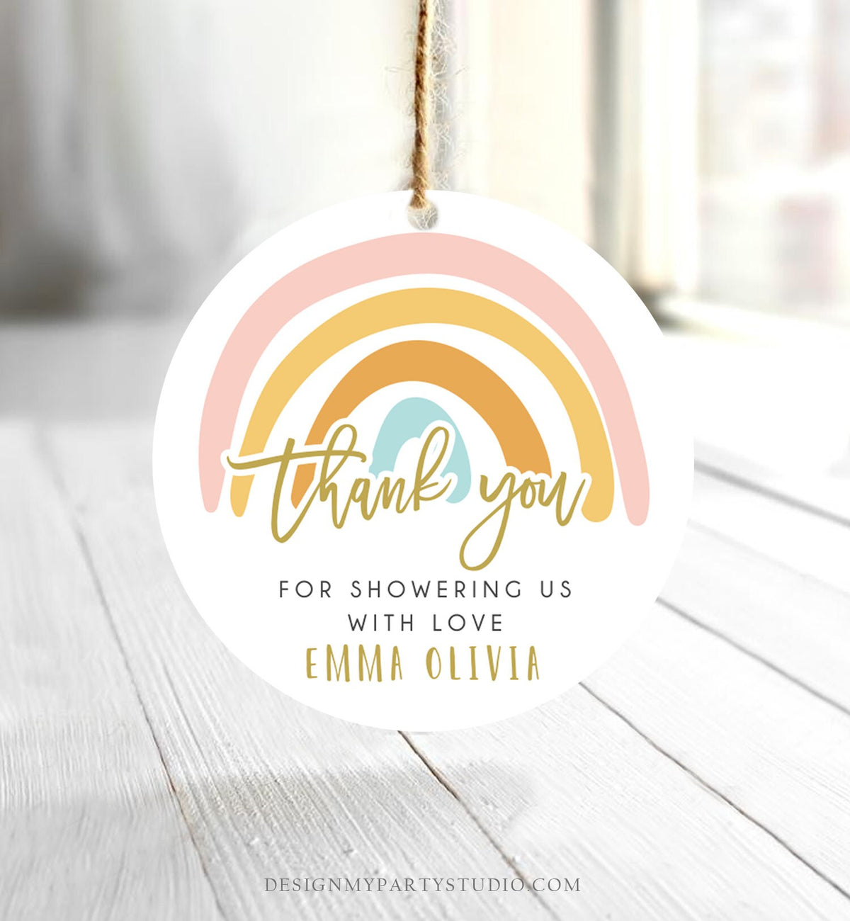 Editable Rainbow Favor Tags Rainbow Baby Shower Thank you tags Pastel Rainbow Tags Girl Boy Neutral Colors Template PRINTABLE Corjl 0331