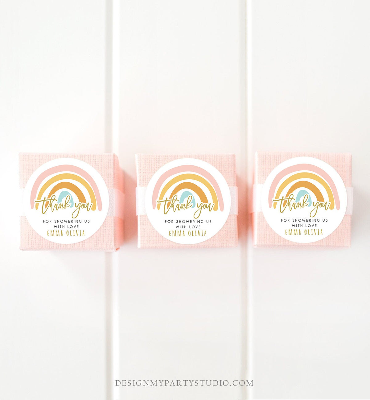 Editable Rainbow Favor Tags Rainbow Baby Shower Thank you tags Pastel Rainbow Tags Girl Boy Neutral Colors Template PRINTABLE Corjl 0331