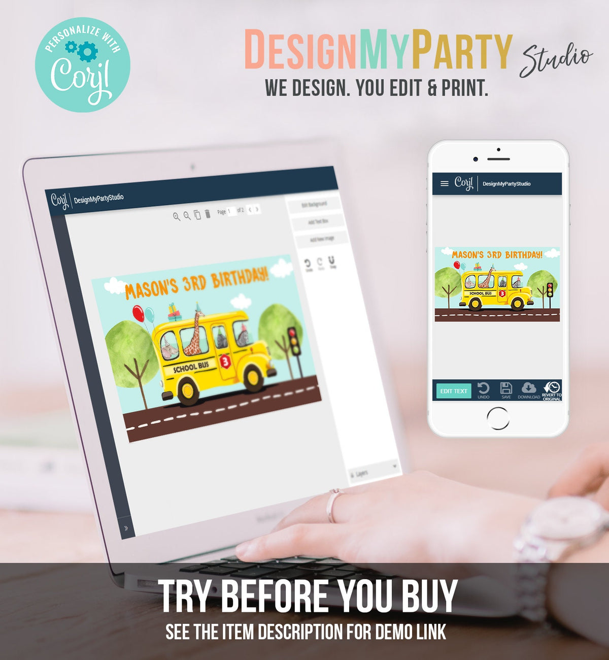 Editable Wheels on the Bus Backdrop Banner School Bus Birthday Boy Wheels on The Bus Birthday Party Digital Download Template Printable 0325