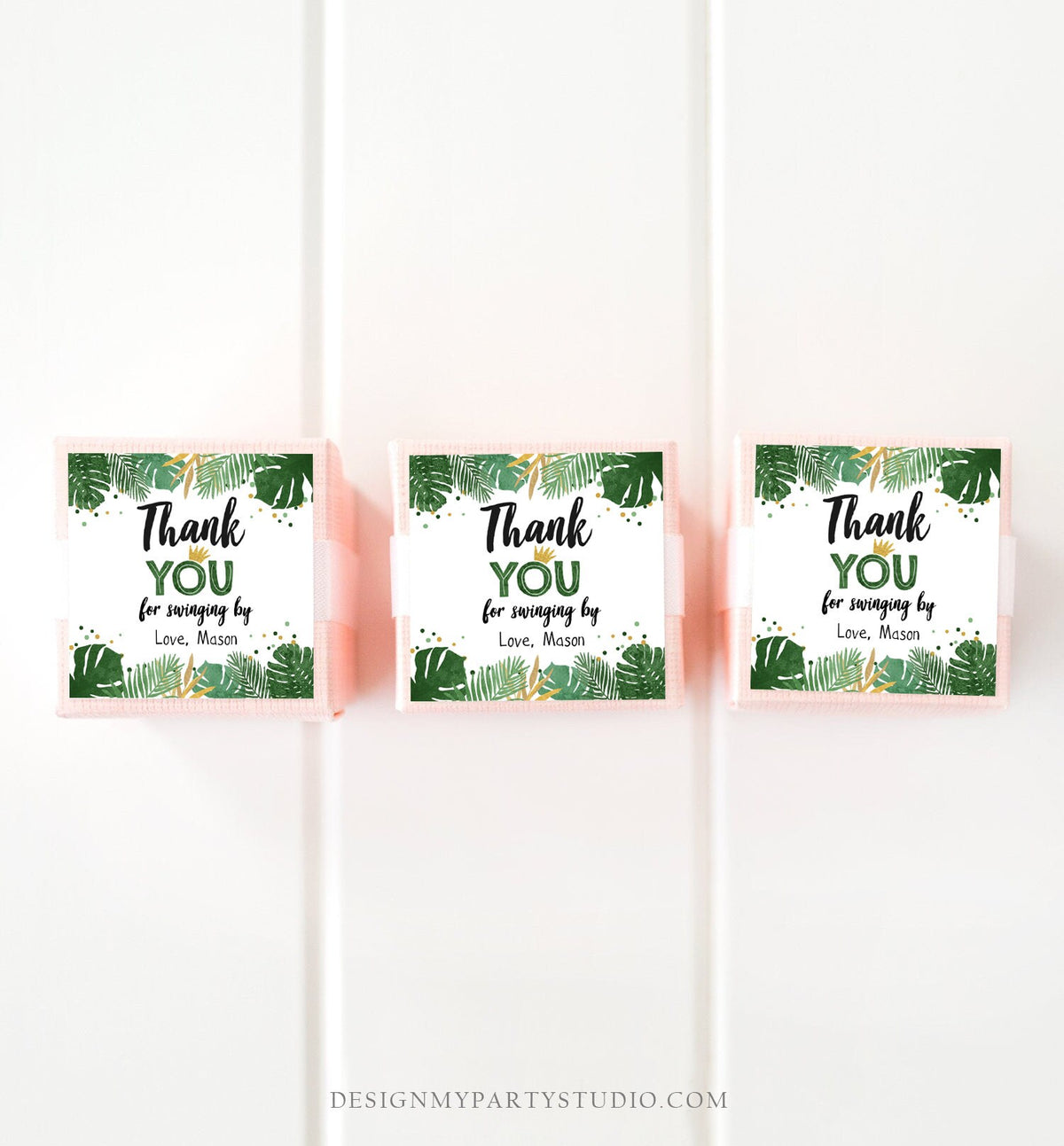 Editable Tropical Safari Favor Tags Thank You Wild One Label Jungle Zoo Wild Things Boy Green Gold Gift Tag Download Corjl Template 0332