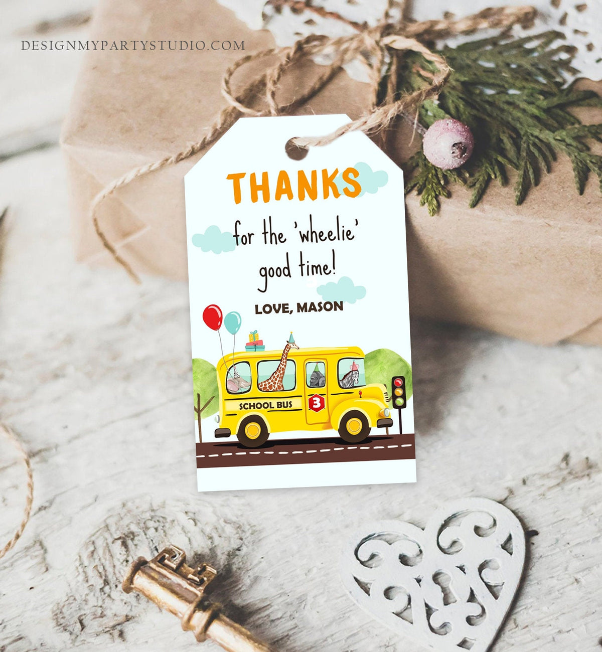 Editable Wheels on The Bus Favor Tags School Bus Birthday Thank you tags Bus Gift Tags Boy Birthday Download Template PRINTABLE Corjl 0325