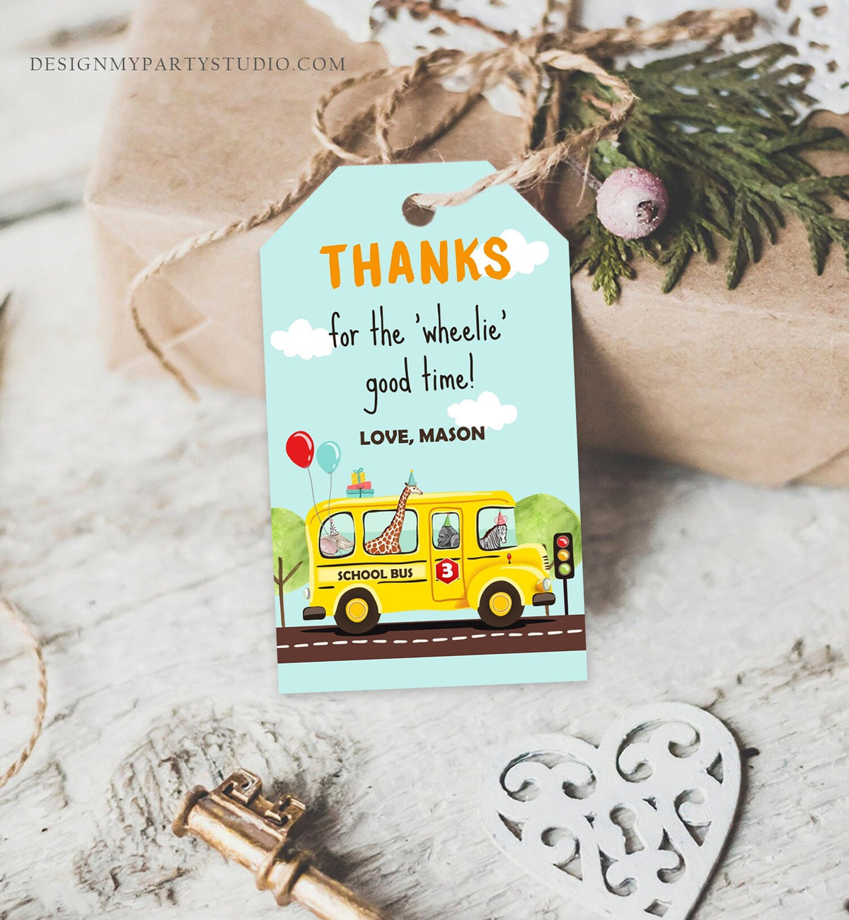 Editable Wheels on The Bus Favor Tags School Bus Birthday Thank you tags Bus Gift Tags Boy Birthday Digital Download Template Printable 0325