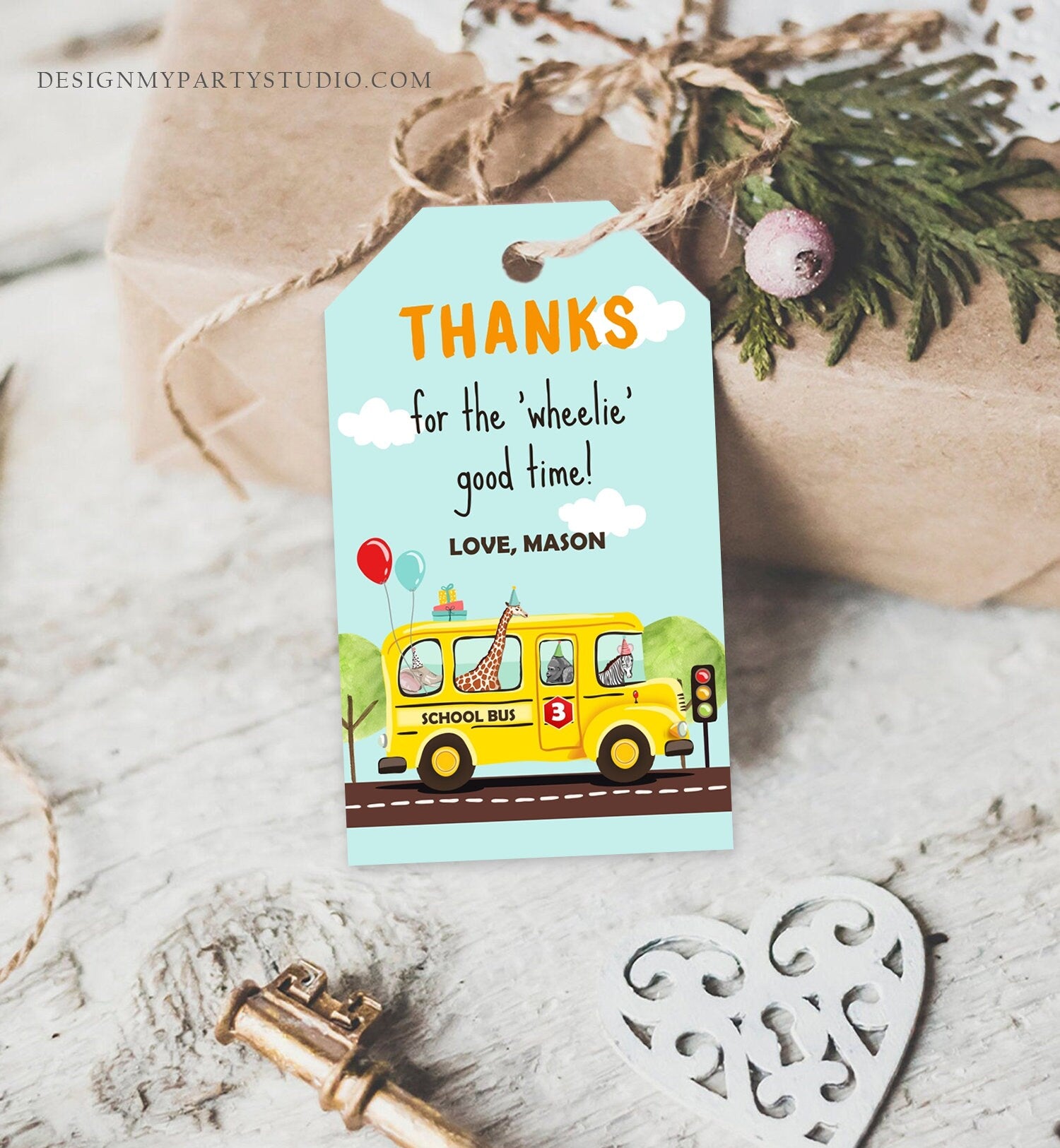 Editable Wheels on The Bus Favor Tags School Bus Birthday Thank you tags Bus Gift Tags Boy Birthday Digital Download Template Printable 0325