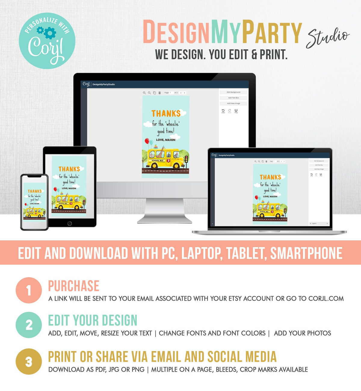 Editable Wheels on The Bus Favor Tags School Bus Birthday Thank you tags Bus Gift Tags Boy Birthday Digital Download Template Printable 0325