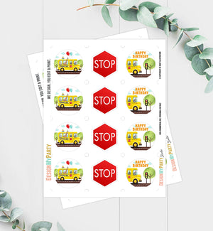 Wheels on The Bus Cupcake Toppers Favor Tags Birthday Party Decor School Bus Party Dessert Birthday Sticker download Digital PRINTABLE 0325