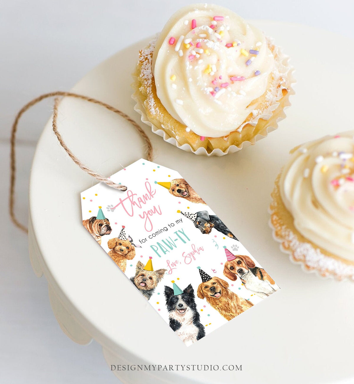 Editable Puppy Favor tags Puppy Dog Birthday Thank you tag Girl Pink Puppies Pup Pet Vet Animal Doggy Shelter Template Printable 0384