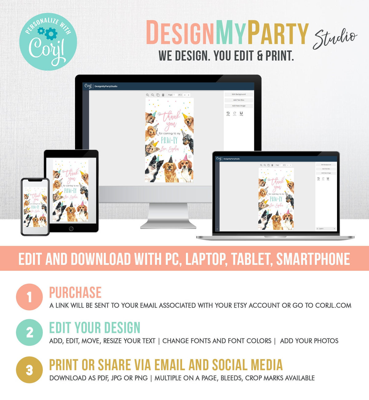 Editable Puppy Favor tags Puppy Dog Birthday Thank you tag Girl Pink Puppies Pup Pet Vet Animal Doggy Shelter Template Printable 0384