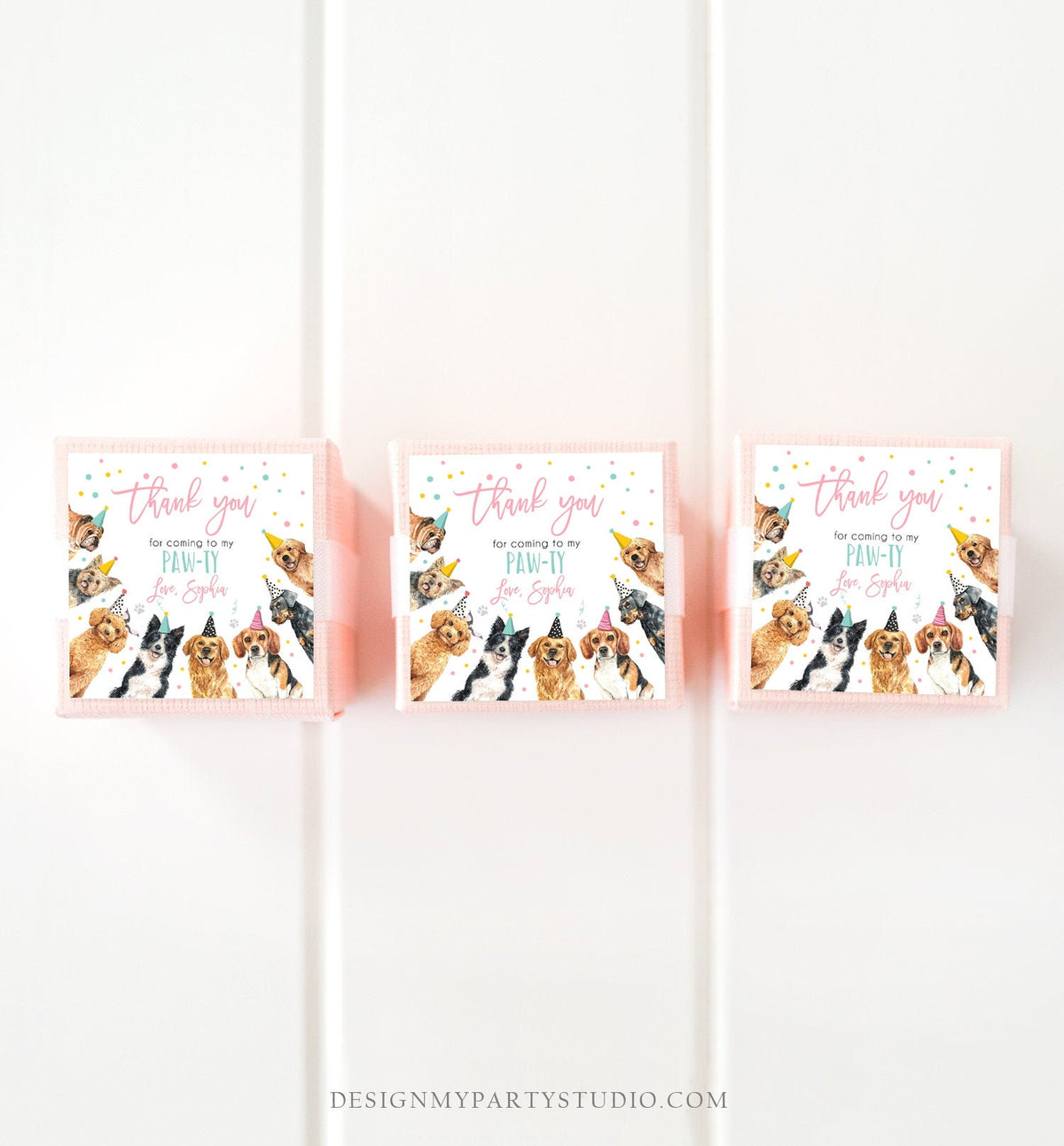 Editable Puppy Favor Tag Puppy Dog Birthday Thank you tag Girl Pink Puppies Pup Pet Vet Animal Doggy Shelter Digital Template Printable 0384