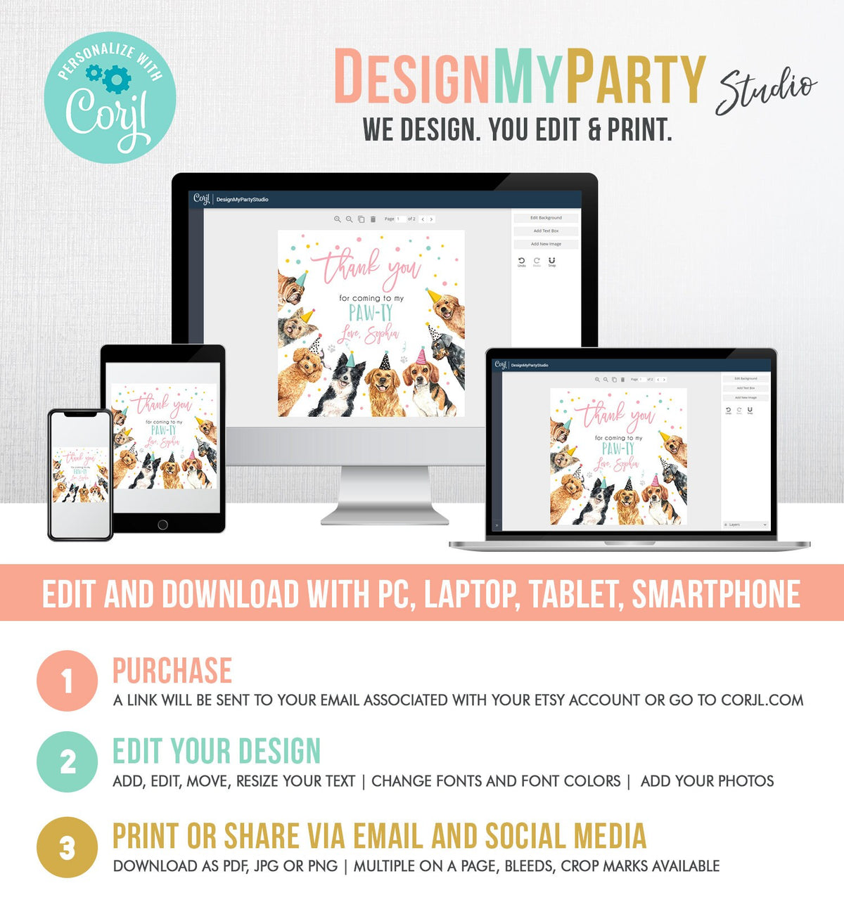 Editable Puppy Favor Tag Puppy Dog Birthday Thank you tag Girl Pink Puppies Pup Pet Vet Animal Doggy Shelter Digital Template Printable 0384