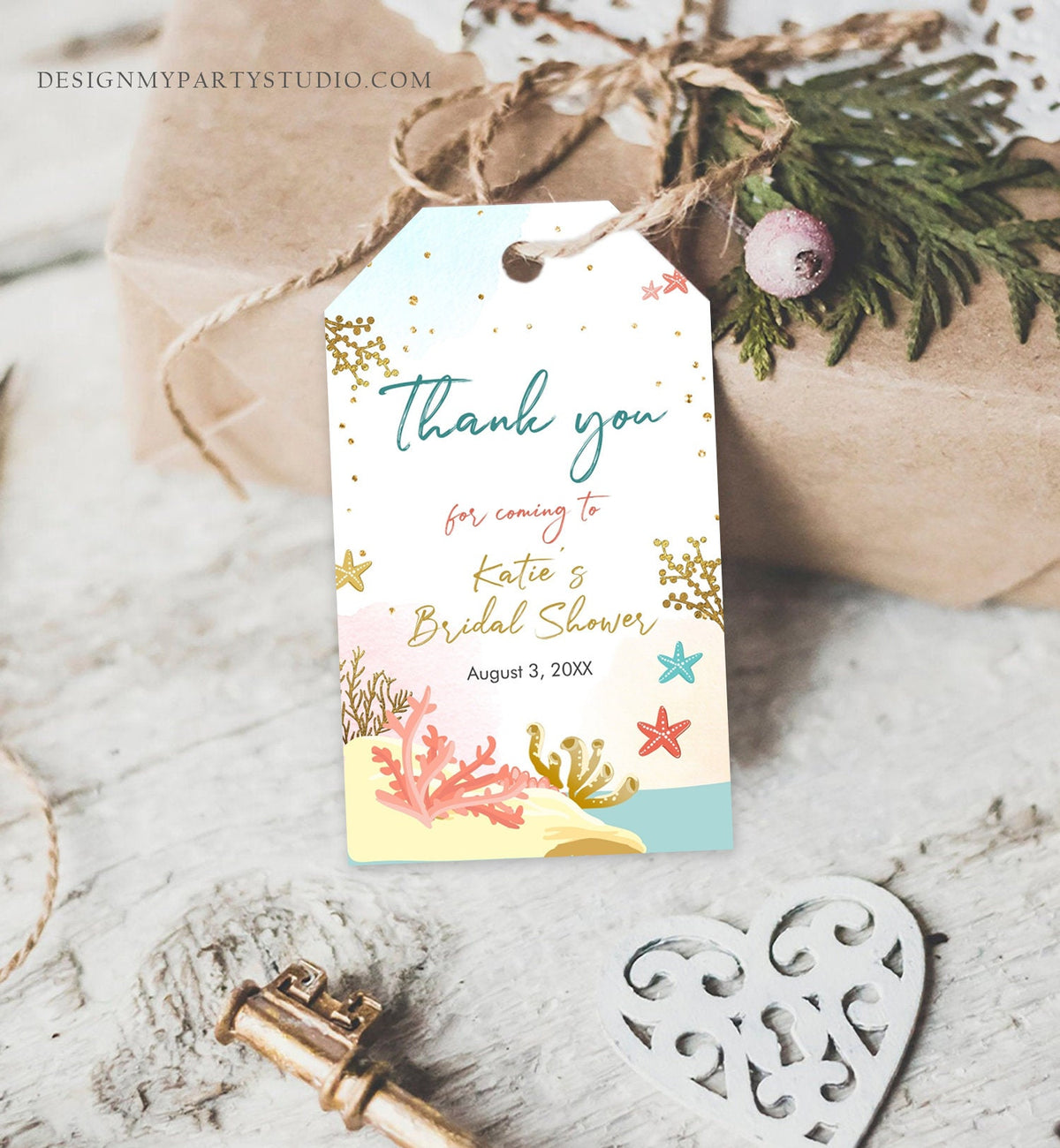 Editable Beach Bridal Shower Favor Tags Beach Thank You Tag Ocean Sea Starfish Nautical Shower Digital Download Template Printable 0129
