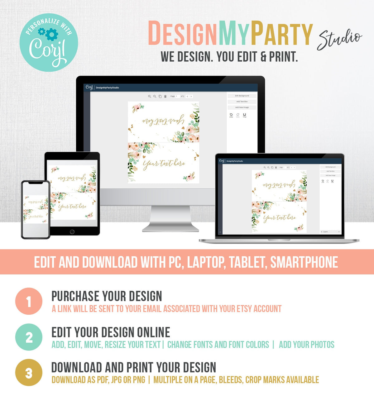 Editable Floral Food Labels Miss Onederful Place Cards Girl Pink Coral Gold Party Flowers Tent Card Birthday Digital Template Printable 0147