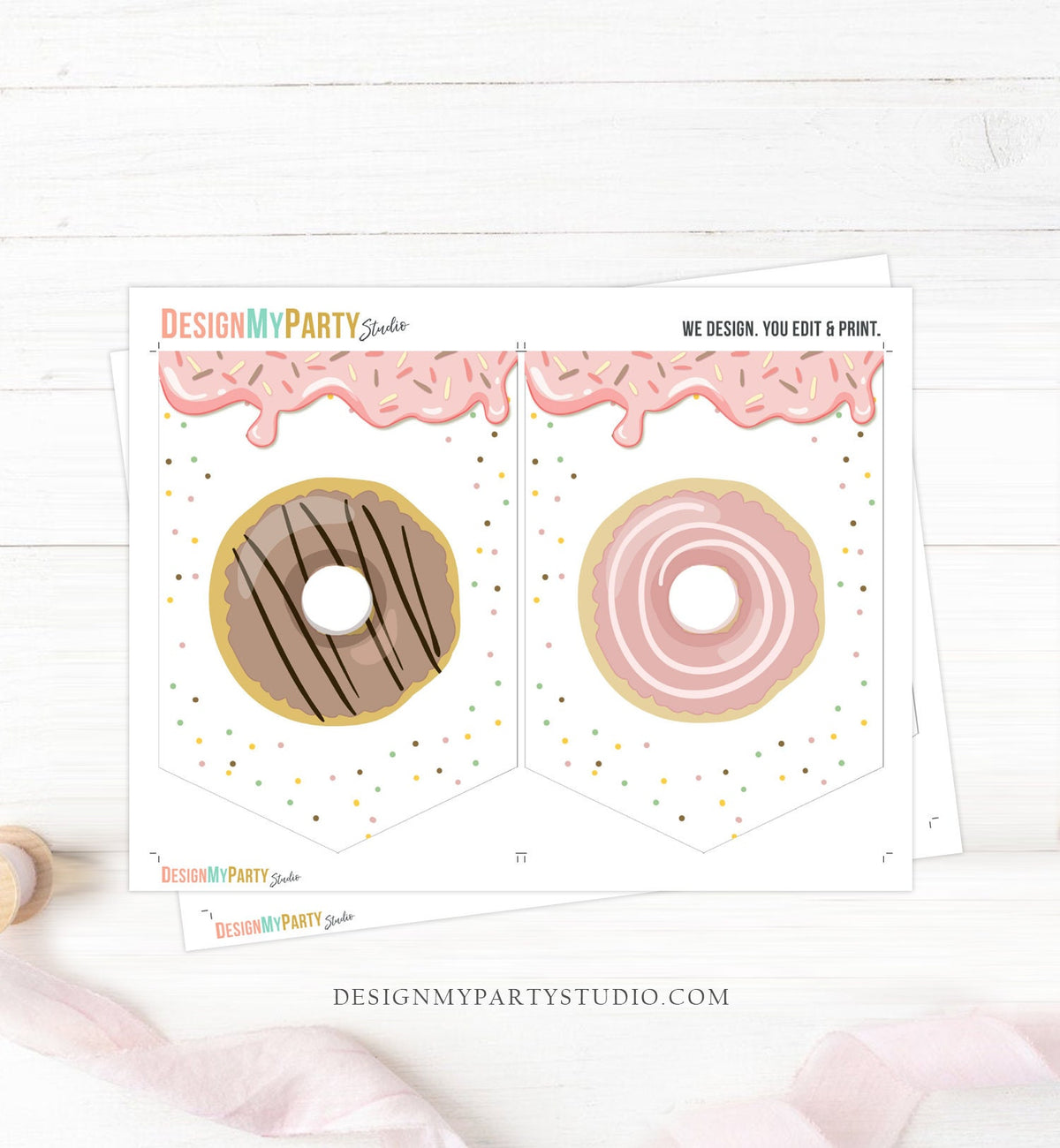 Happy Birthday Banner Donut Birthday Banner Girl Pink Pastel Donut Party Doughnut Decor Two Sweet One Download PRINTABLE DIGITAL DIY 0320